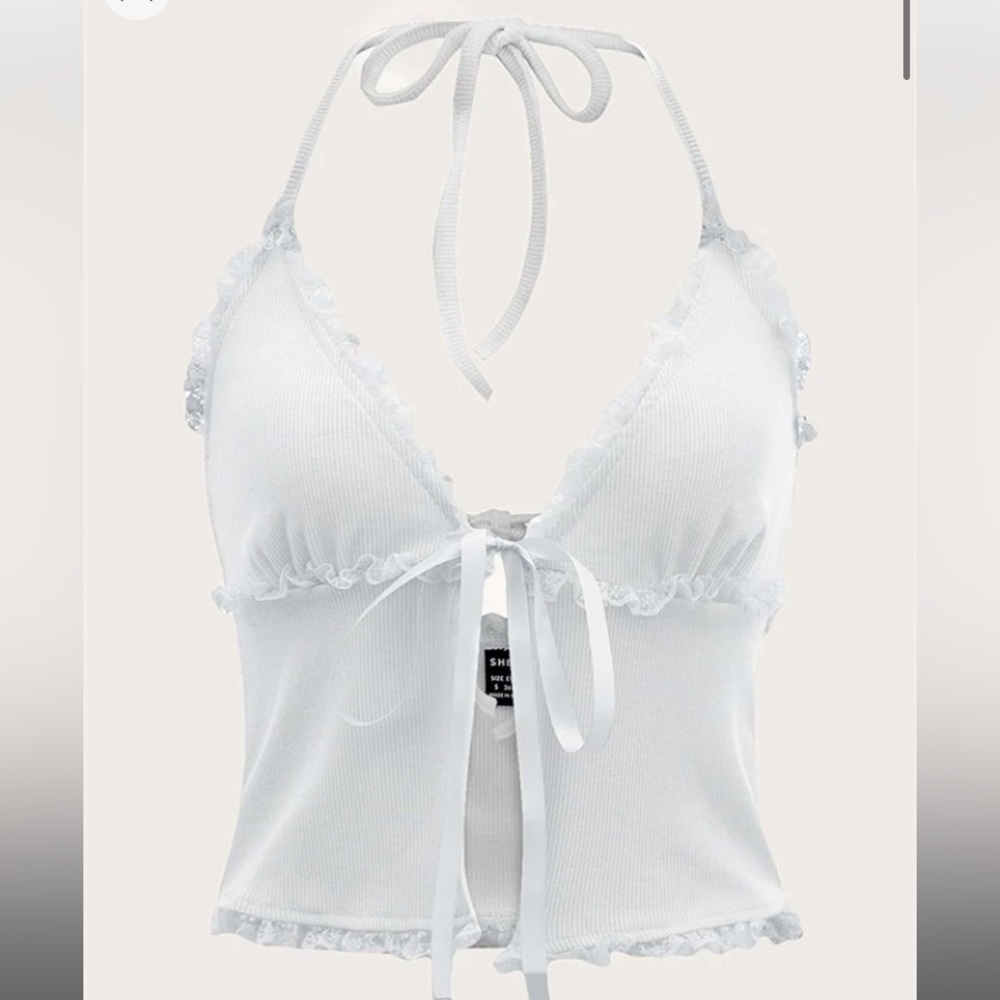Icon trim tie front crop top